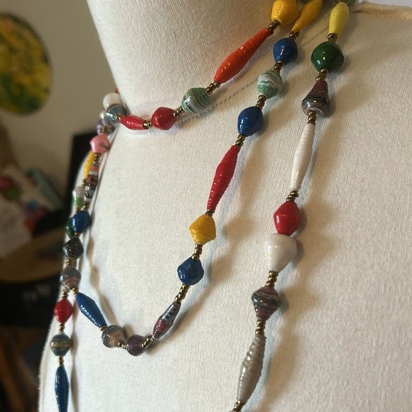 Hand Made Beaded Necklace Made out of Recycled Paper. Fair Trade. Long, 30 inch - Picture 7 of 7